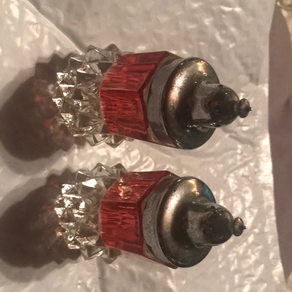Vintage cranberry diamond point salt and pepper shakers